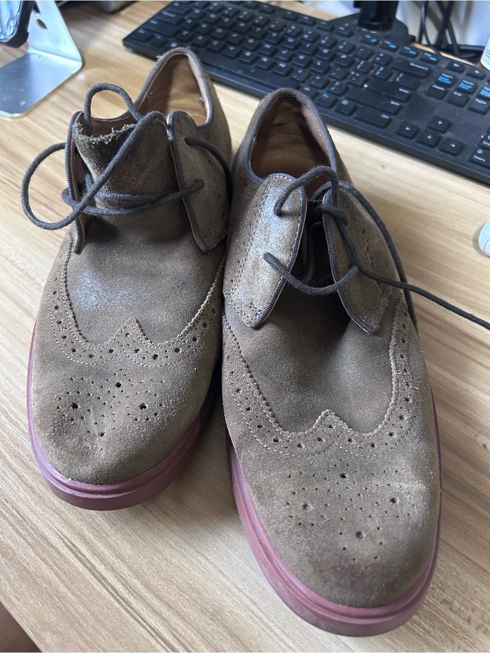 Ralph Lauren Brown Suede Wingtip Derby with Pink Contrast Sole